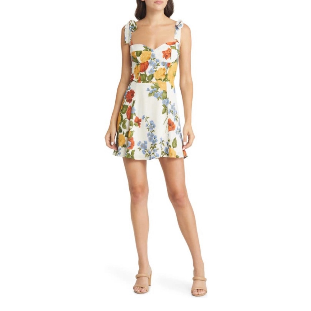 Reformation Niara Floral Print Crepe Mini Dress Size 8 Cottage Romantic Coquette